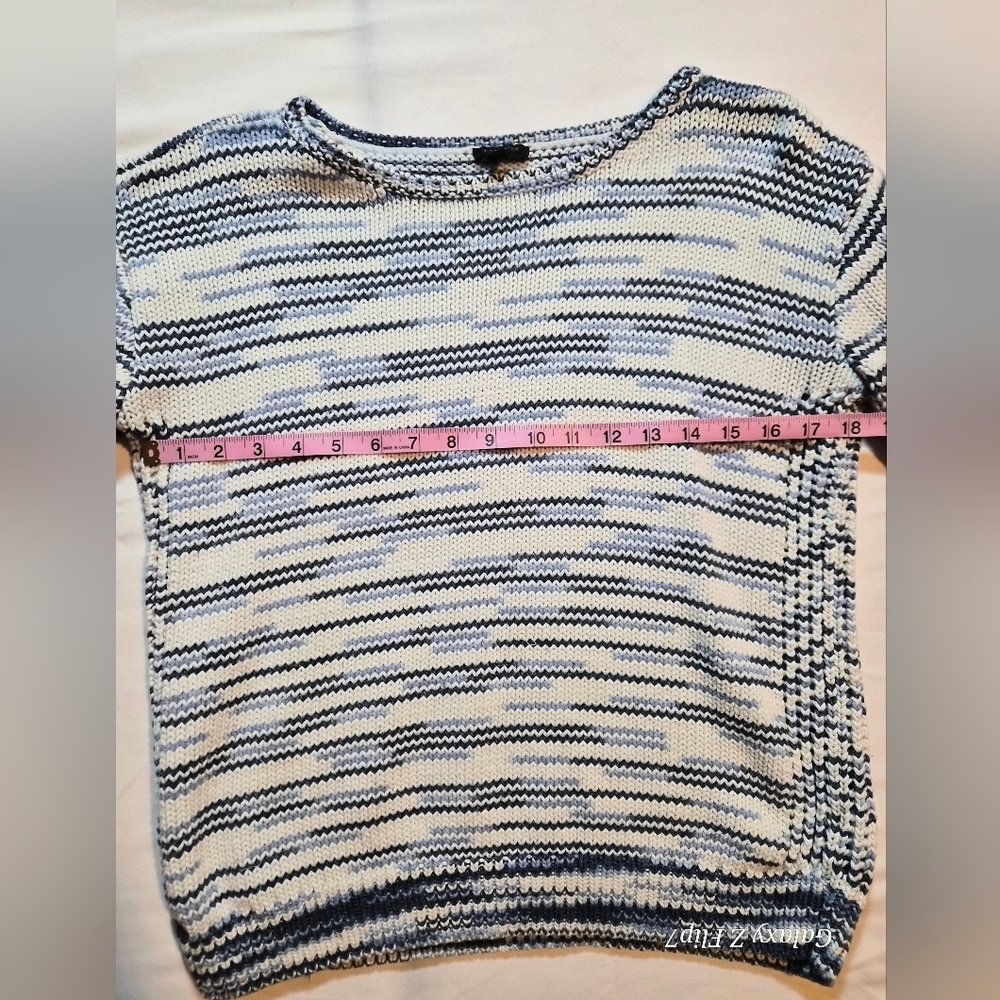 Talbots Striped Knit Sweater | Blue & White | Size Medium | Cotton Blend - Picture 4 of 8